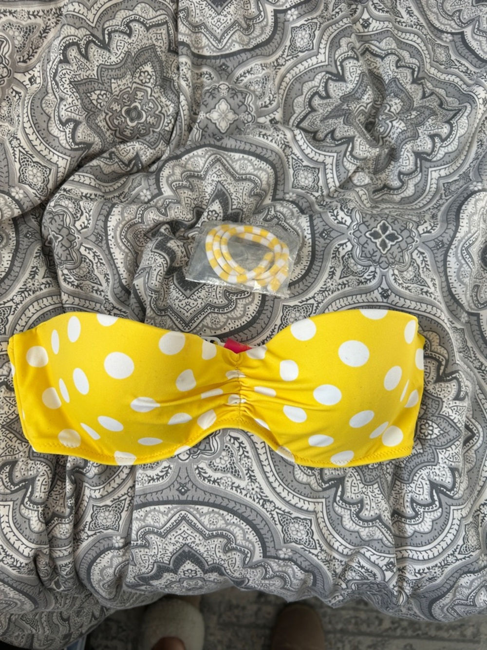 Victoria's Secret Yellow and White Polka Dot Bandeau Bikini Top